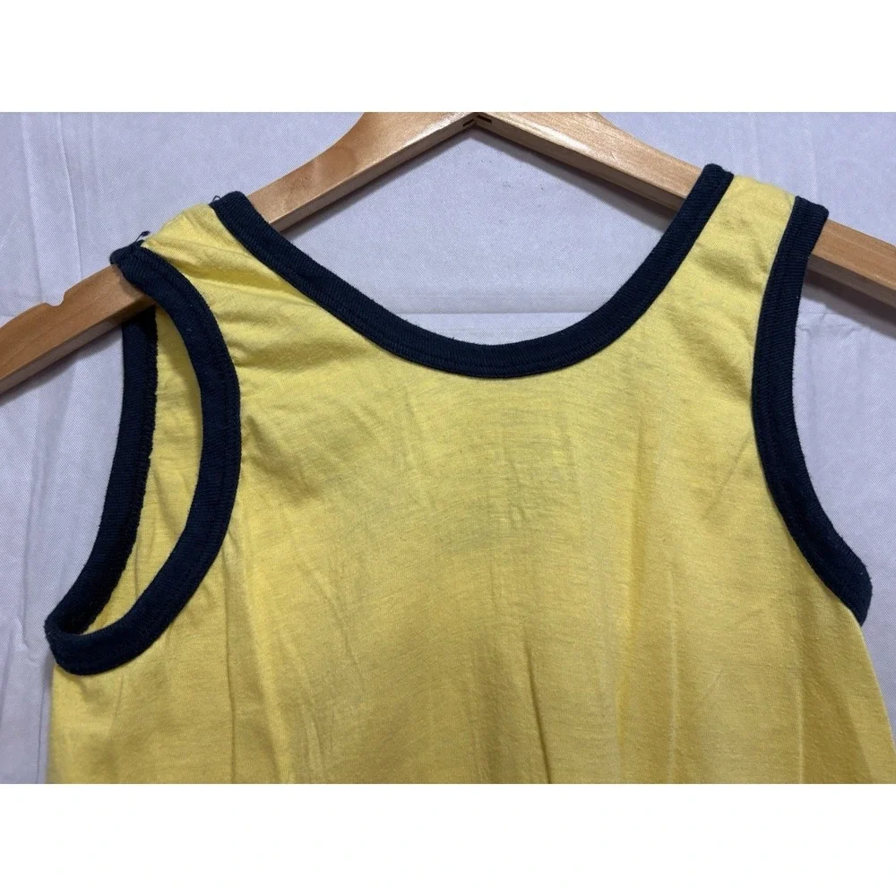 Vintage Yellow Tank Top with Black Trim and 'Macho Man' Graphic